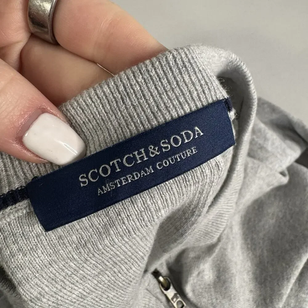 Scotch & Soda Full Zip Sweater Mens XL Gray Cotton Wool Knit Cardigan Minimalist